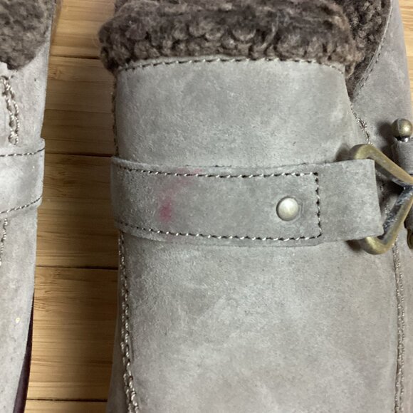 Klogs Womens Clogs Gray Suede Faux Fur Trim Slip On Wedge 11M - Picture 4 of 10